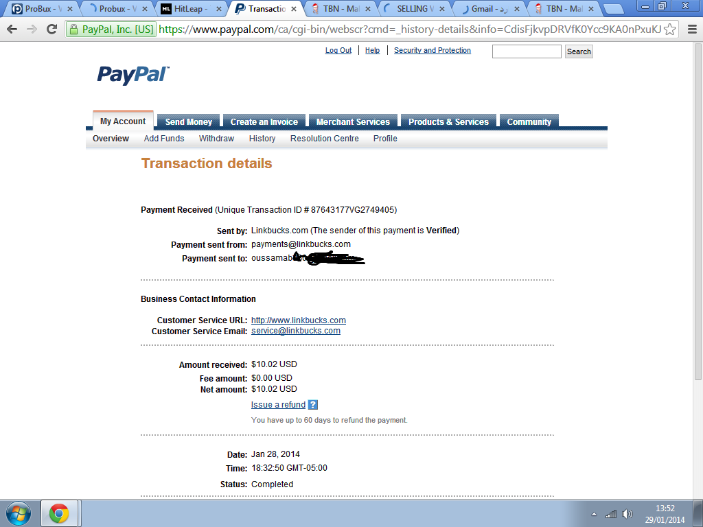 Payment Proof Linkbucks $10.02 - 28 ian 2014
